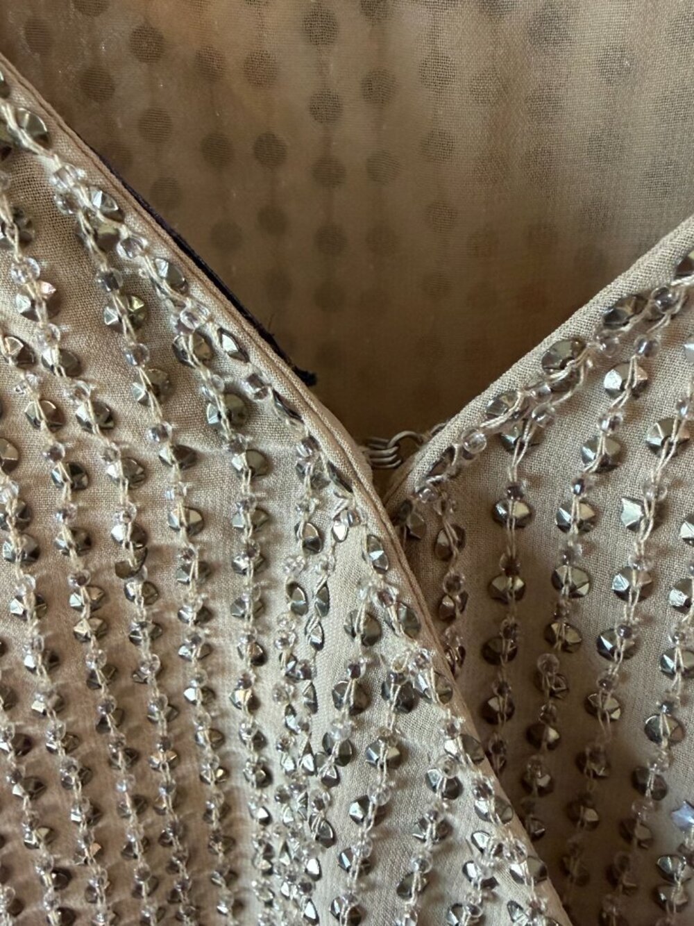 Aryn K Tan Beaded Sequin Spaghetti Strap Cocktail Dress - Size S - Picture 7 of 10